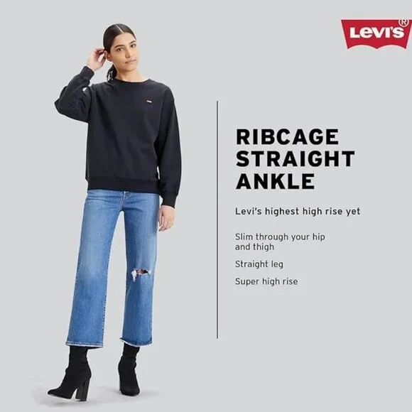 Levi's Women's Premium Ribcage Straight Ankle Jeans Size 26 - Picture 3 of 13